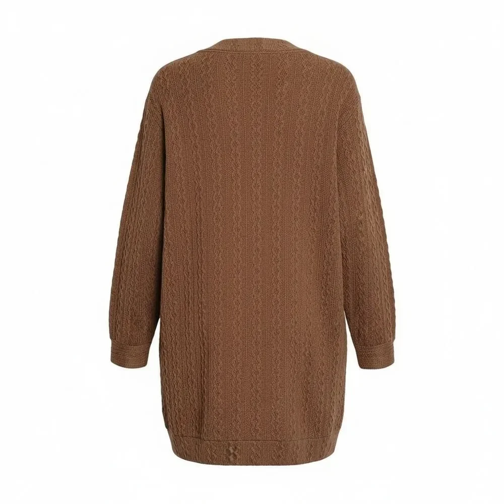 JULYCLO Brown Cable Knit Cardigan Sweaterw Pockets -NIP